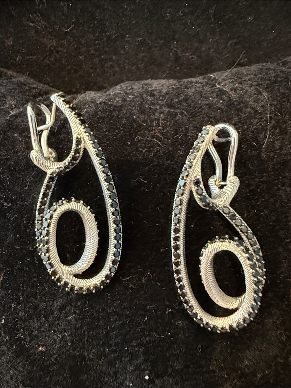 Judith Ripka black spinel swirl hoops